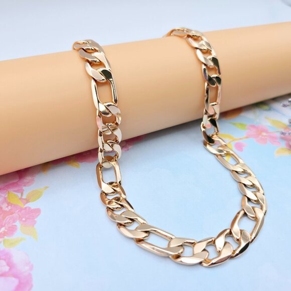 "Thick Rose Gold Figaro Chain Necklace for Men & Women, 24 Inch, XPNL0085 - Picture 5 of 12